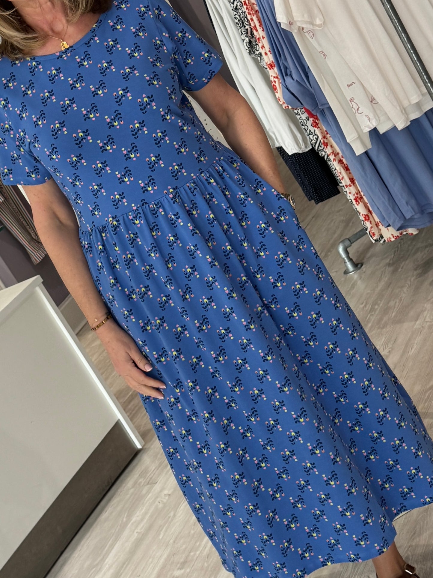 Sugarhill Brighton Sofia Jersey Midi Dress - Blue, Folklore Twist