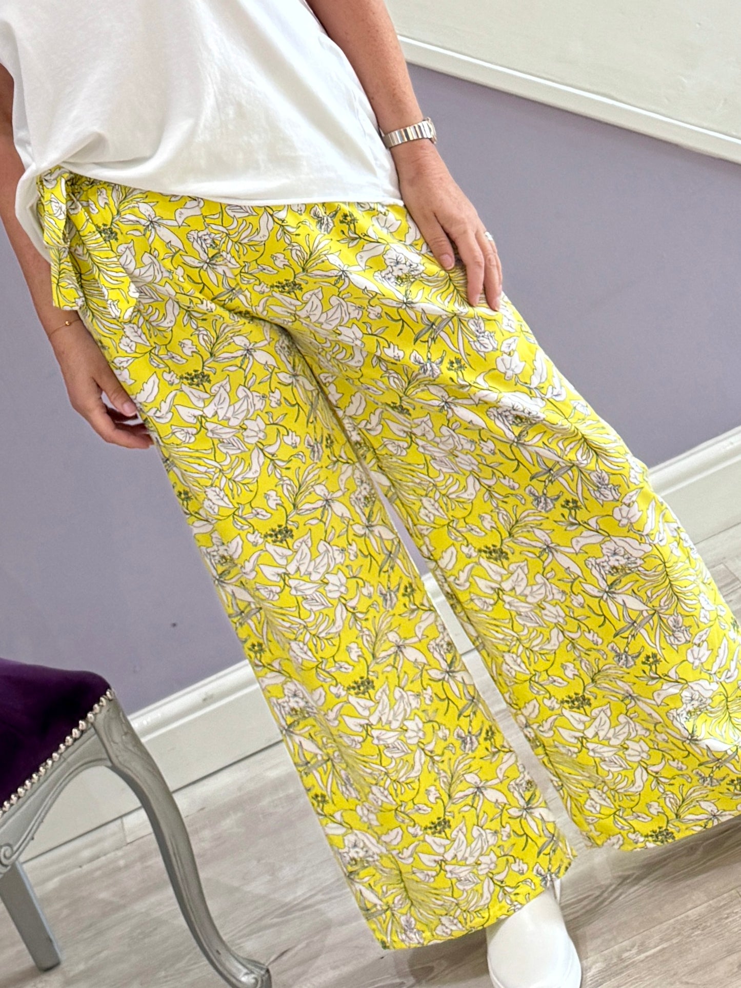 Wide Leg Tie Pants - Yellow