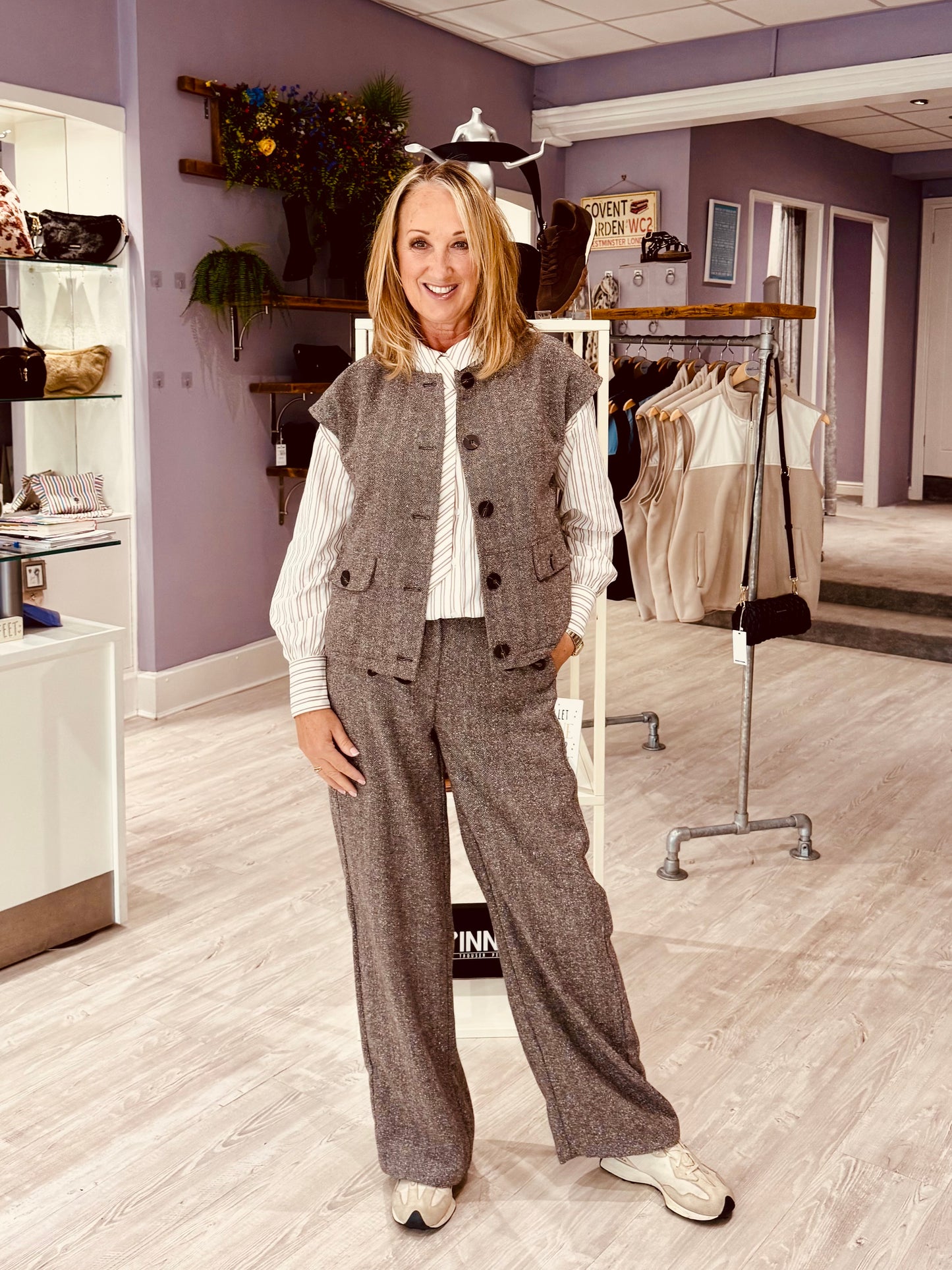 Fransa Vea Trousers - Hot Fudge Herringbone/Brown