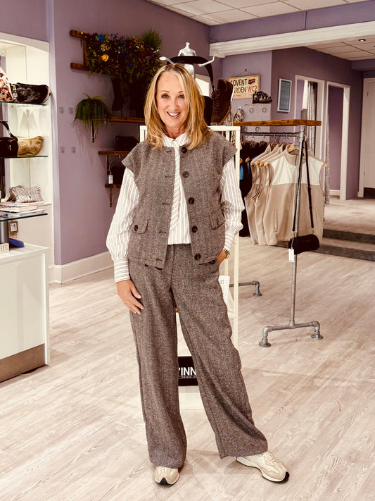 Fransa Vea Trousers - Hot Fudge Herringbone/Brown
