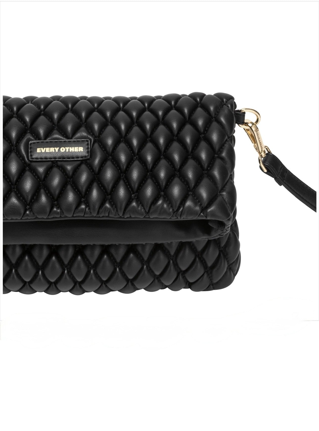 Every Other Quilted Flap Over Clutch Cross Body Bag - Black