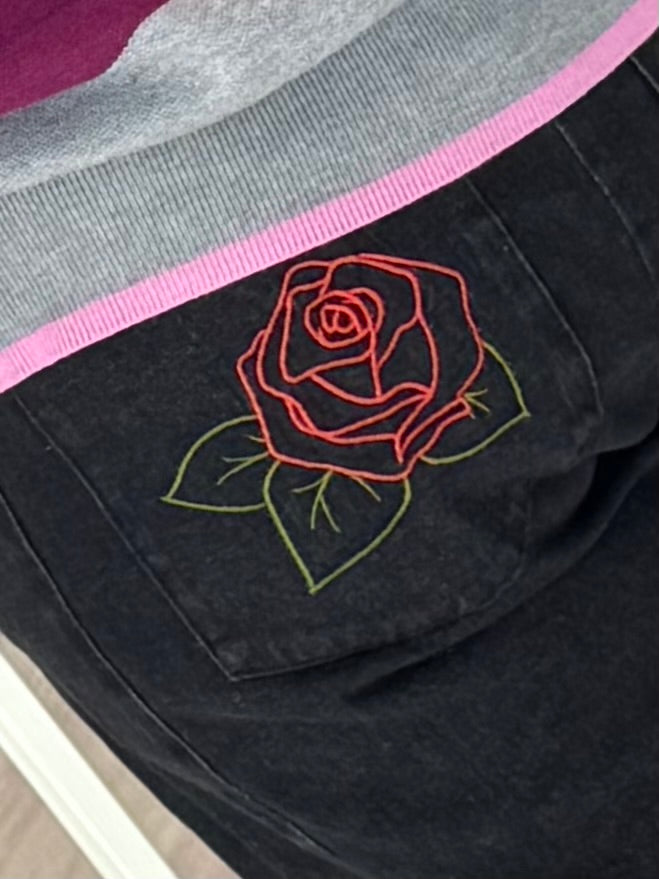 Sugarhill Brighton Mila Denim Barrel Leg Jeans - Washed Black Rose Embroidery