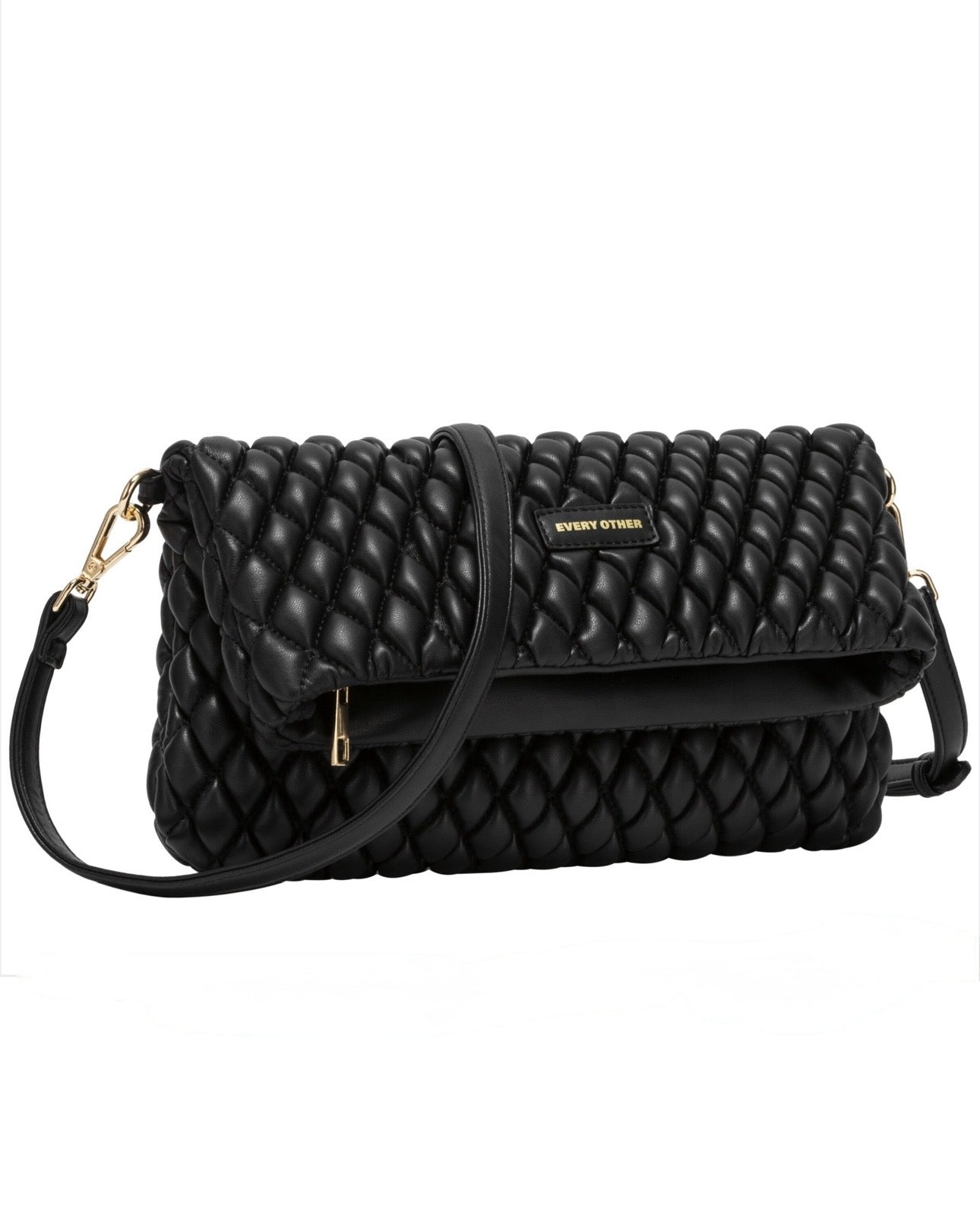 Every Other Quilted Flap Over Clutch Cross Body Bag - Black