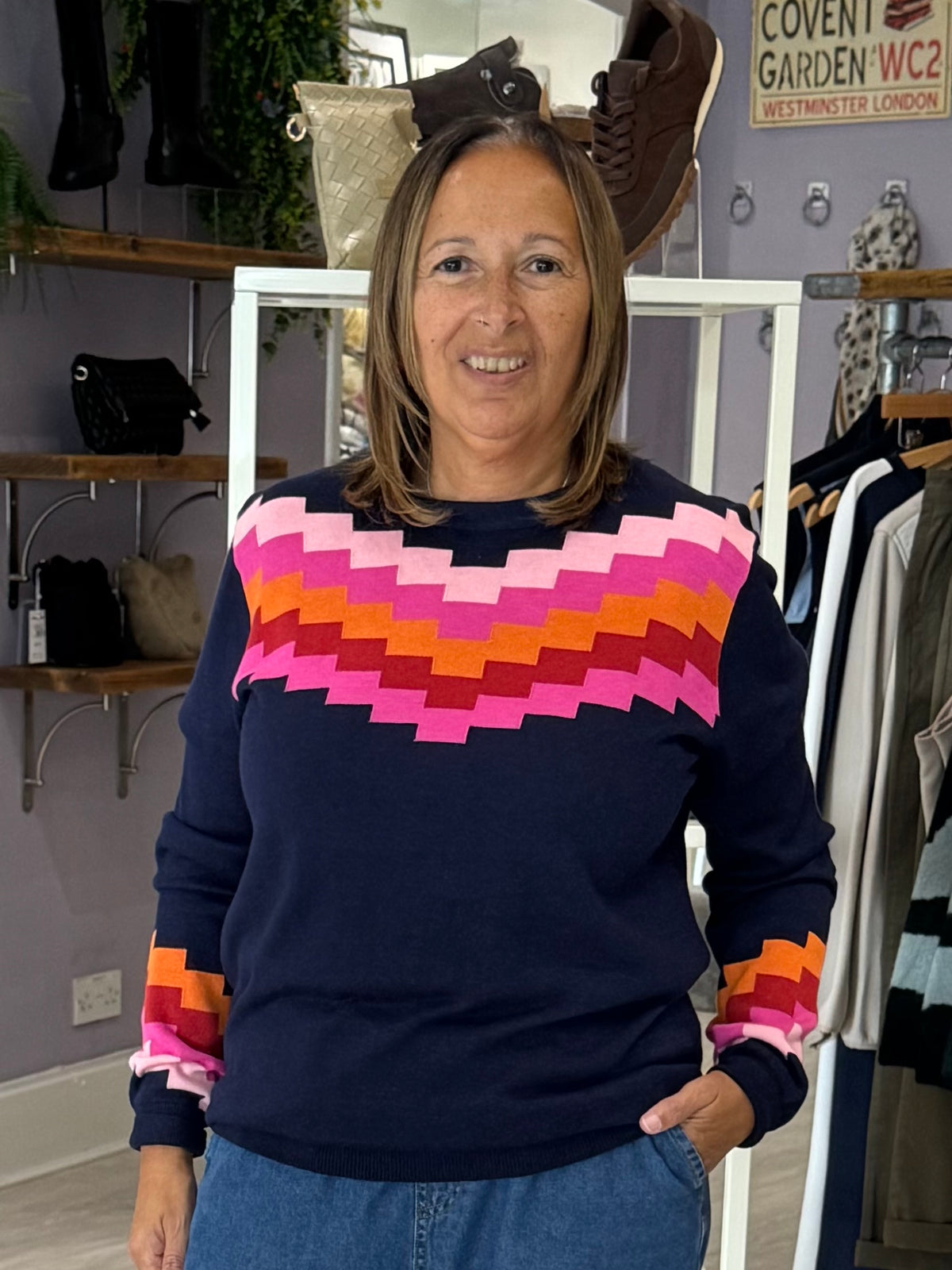 Sugarhill Brighton Rita Jumper - Navy Chevron