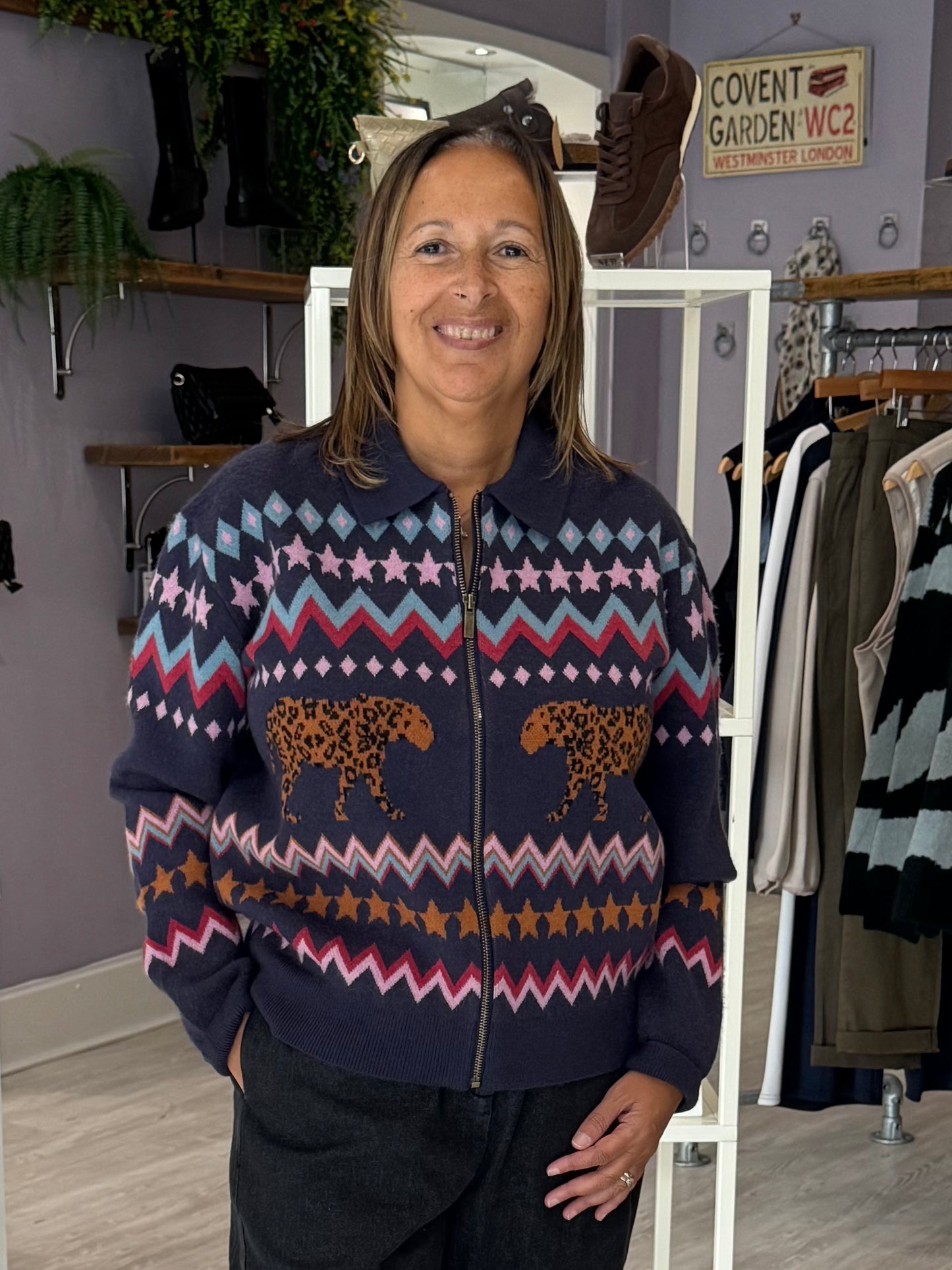 Sugarhill Brighton Katlin Knitted Bomber - Navy Leopard
