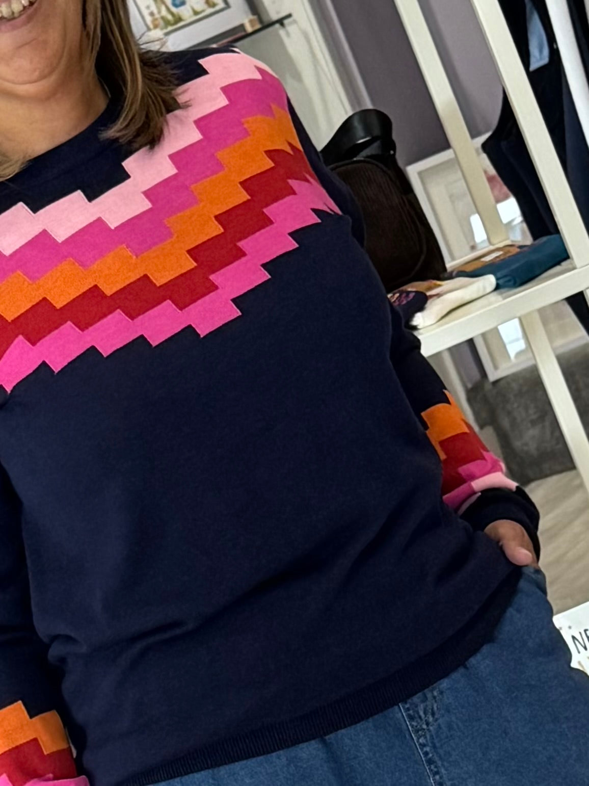 Sugarhill Brighton Rita Jumper - Navy Chevron