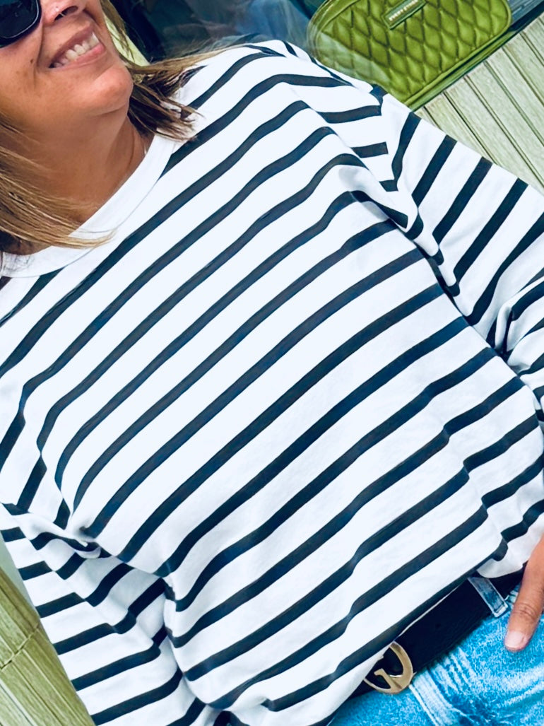 Fransa Bree T-Shirt - White with Blue Stripe