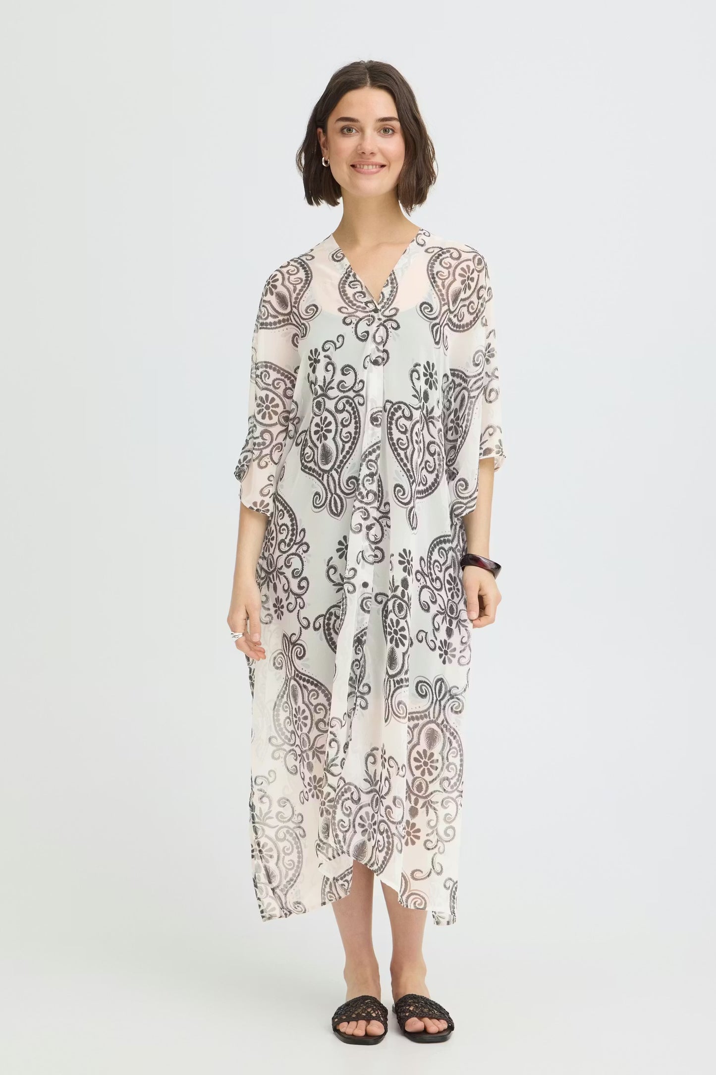 Fransa Natalia Kaftan Dress - Boho Muse White/Black