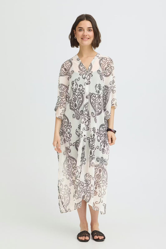 Fransa Natalia Kaftan Dress - Boho Muse White/Black