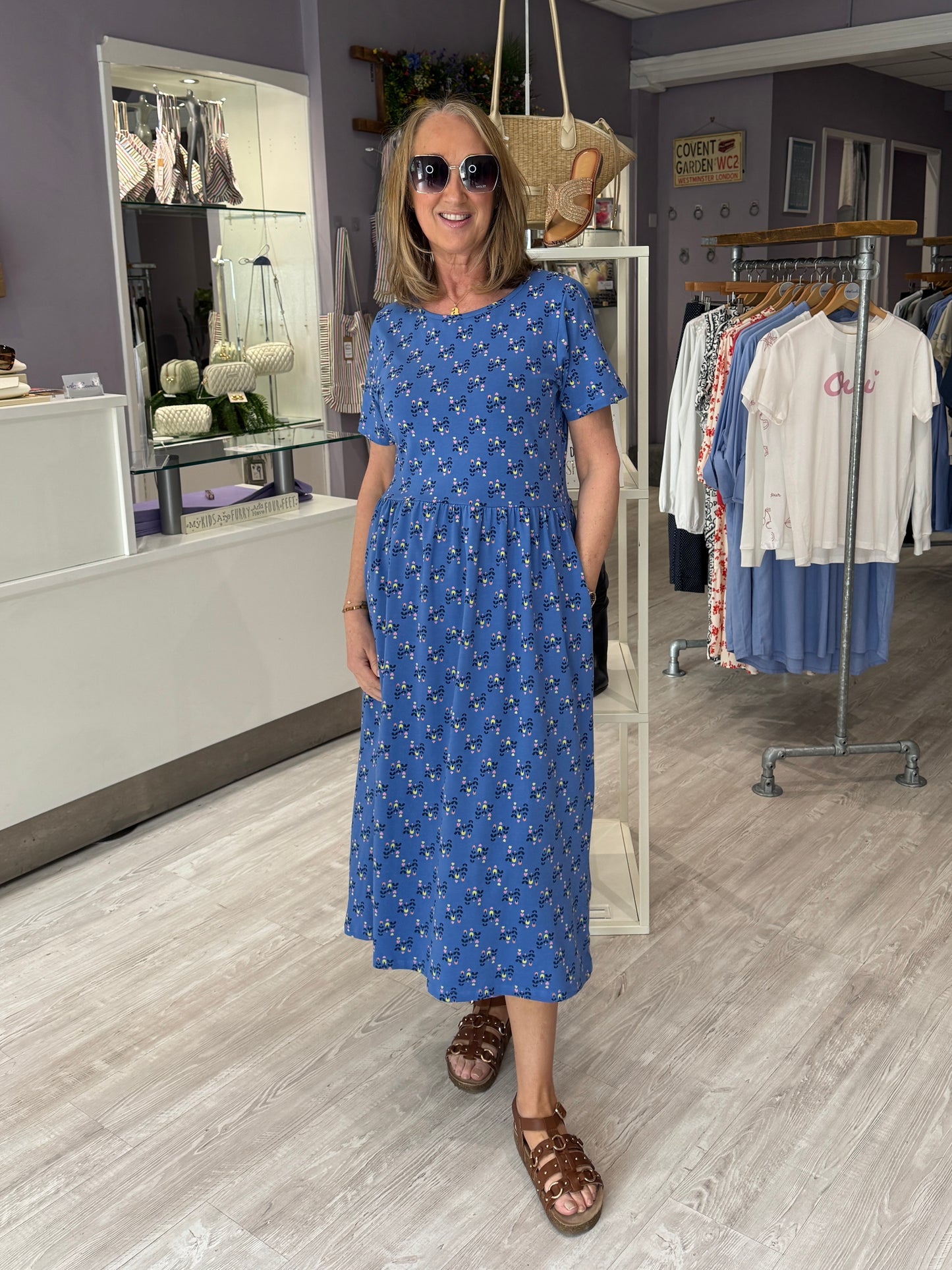 Sugarhill Brighton Sofia Jersey Midi Dress - Blue, Folklore Twist