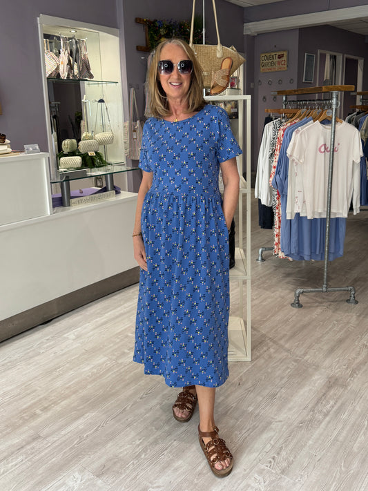 Sugarhill Brighton Sofia Jersey Midi Dress - Blue, Folklore Twist