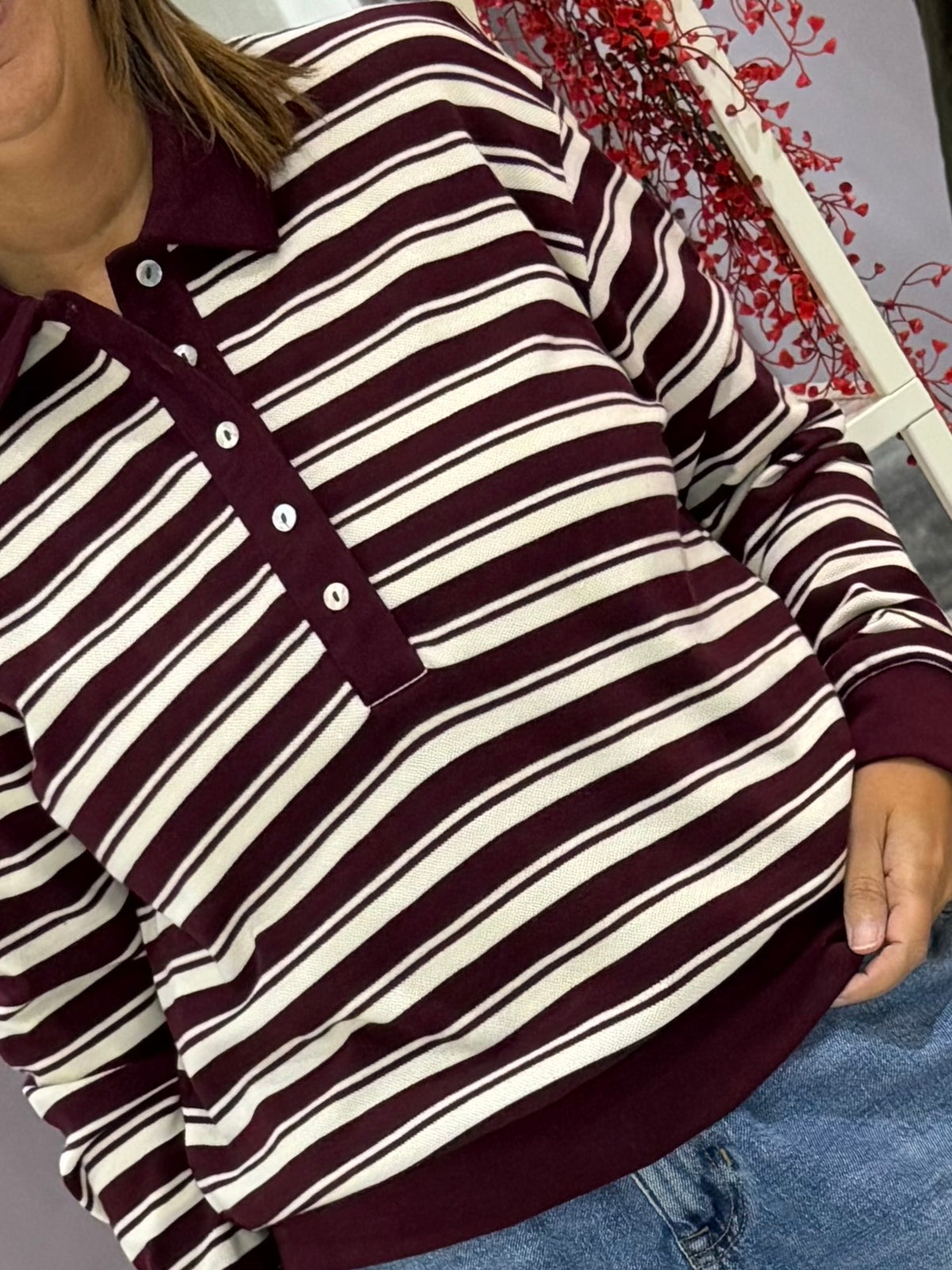 Saint Tropez Majorie T-Shirt - Port Royal with White Stripe/Brown