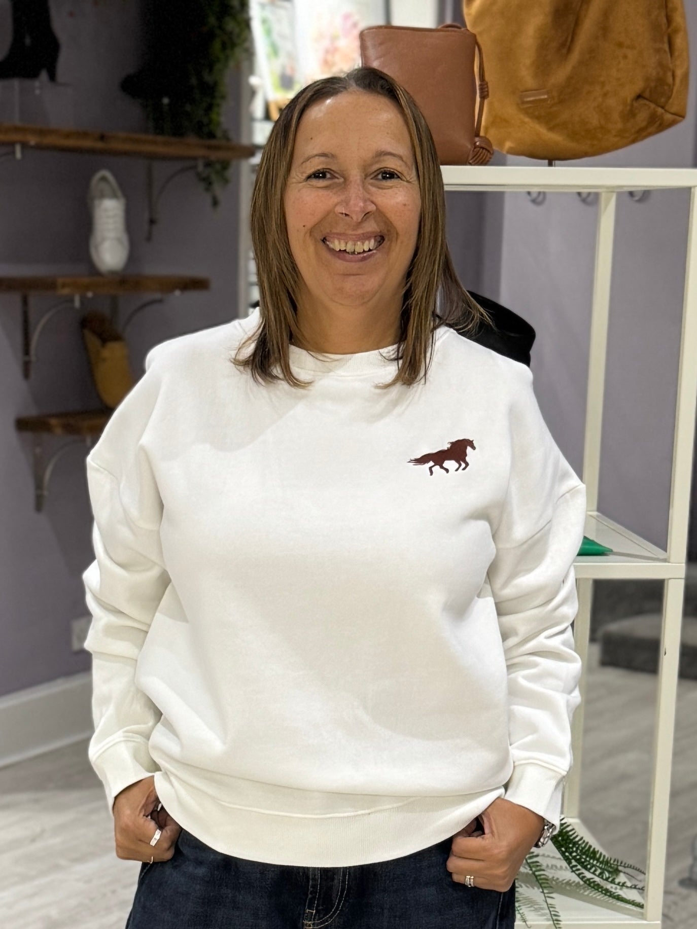 Eadie Relaxed Sweatshirt - Off White, Horse Print