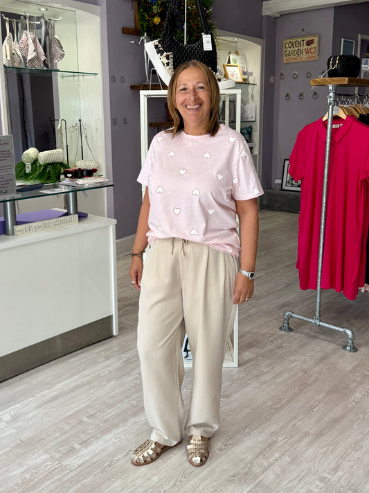 Saint Tropez Pixilina T-Shirt - Barely Pink White Big Hearts