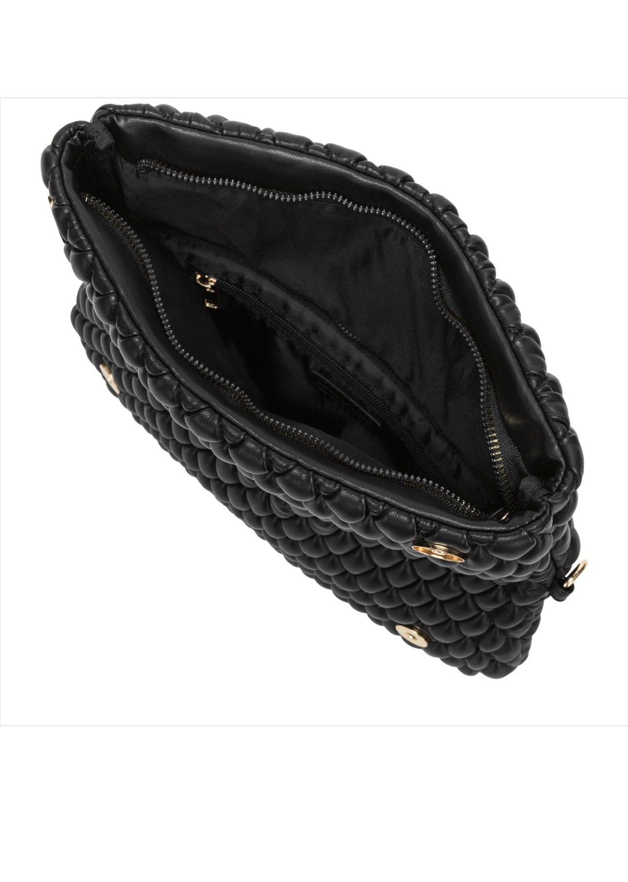 Every Other Quilted Flap Over Clutch Cross Body Bag - Black