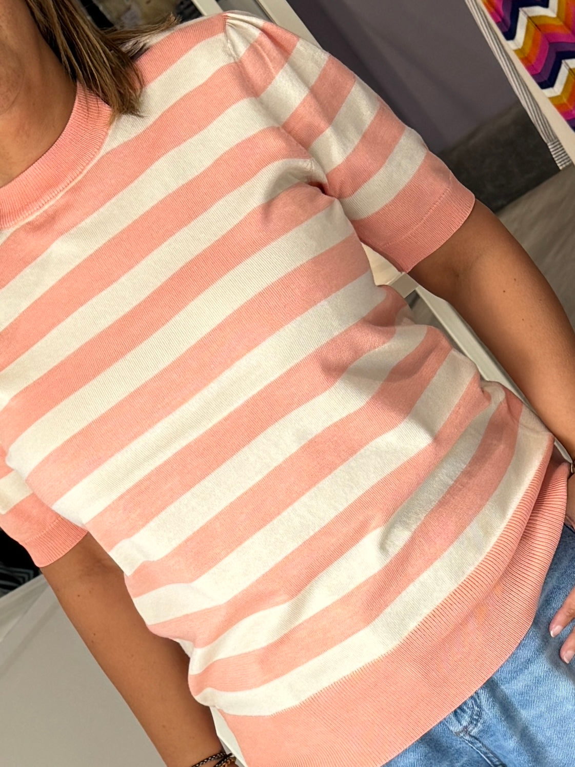 Saint Tropez Mila Jumper - Blooming Ivory Block Stripe / Pink