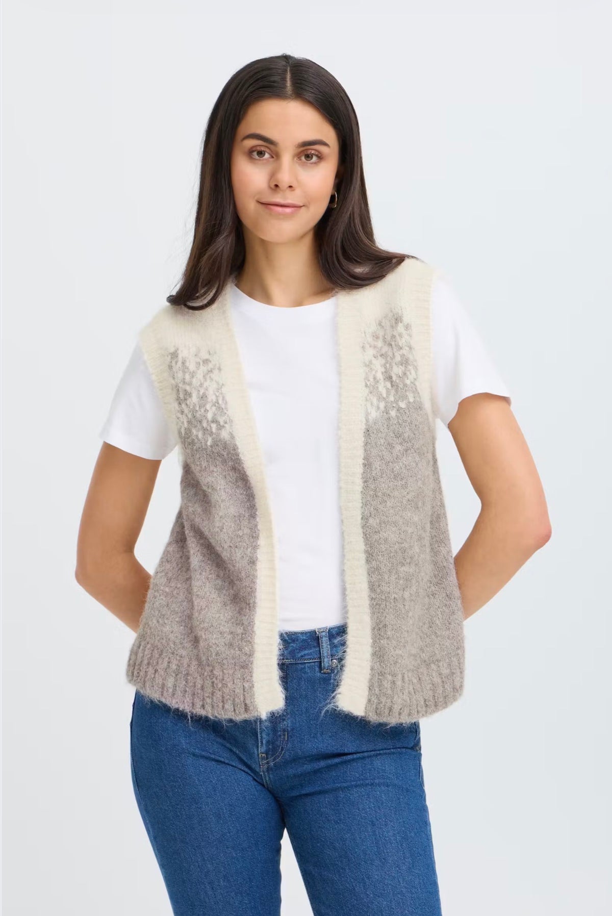 Fransa Tye Waistcoat - Driftwood Mix/Grey