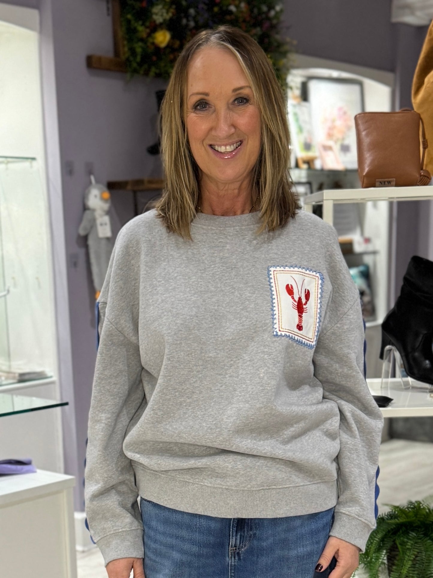 Eadie Relaxed Sweatshirt - Grey Marl, Lobster