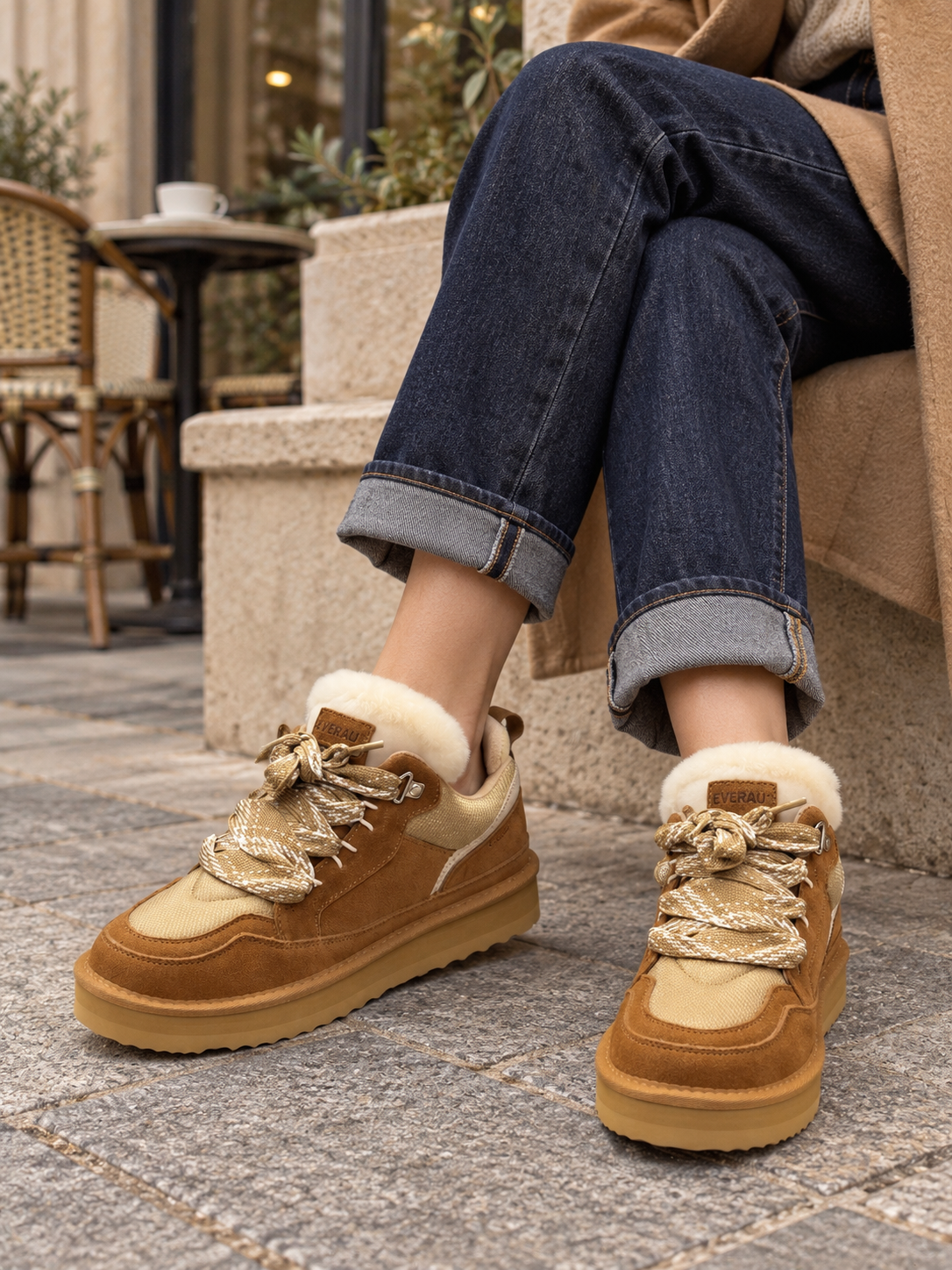 Everau Marbled Lace up Platform Boots - Chestnut