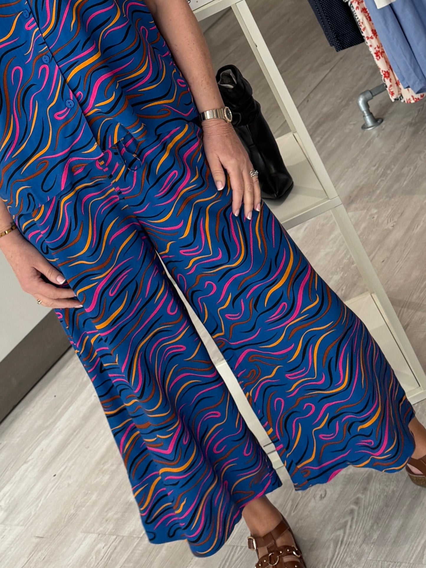 Sugarhill Brighton Ameera Cropped Wide Leg Trousers - Bright Navy, Jazz Waves