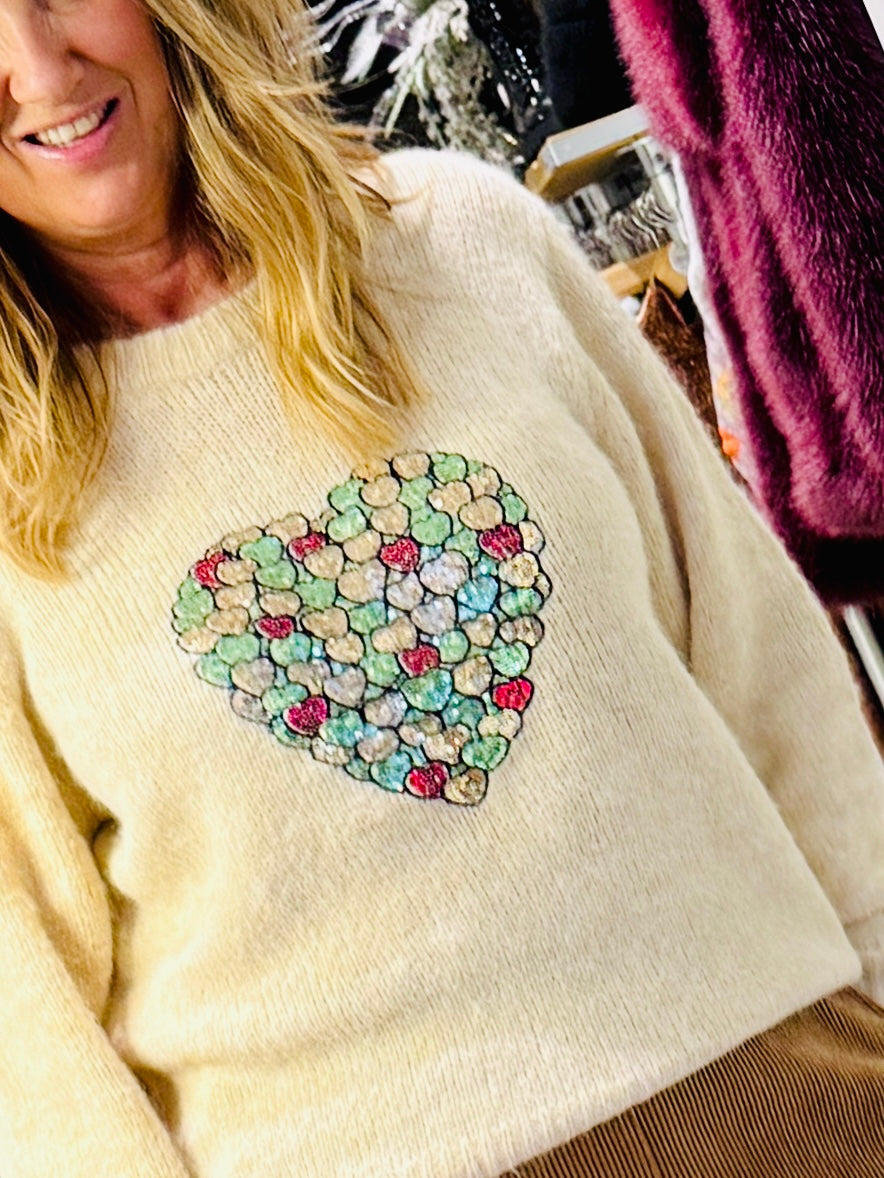 Margot Heart Jumper - Oatmeal