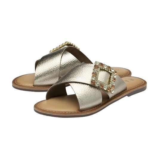 Ravel Gold Leather Polmont Flat Mule Sandals