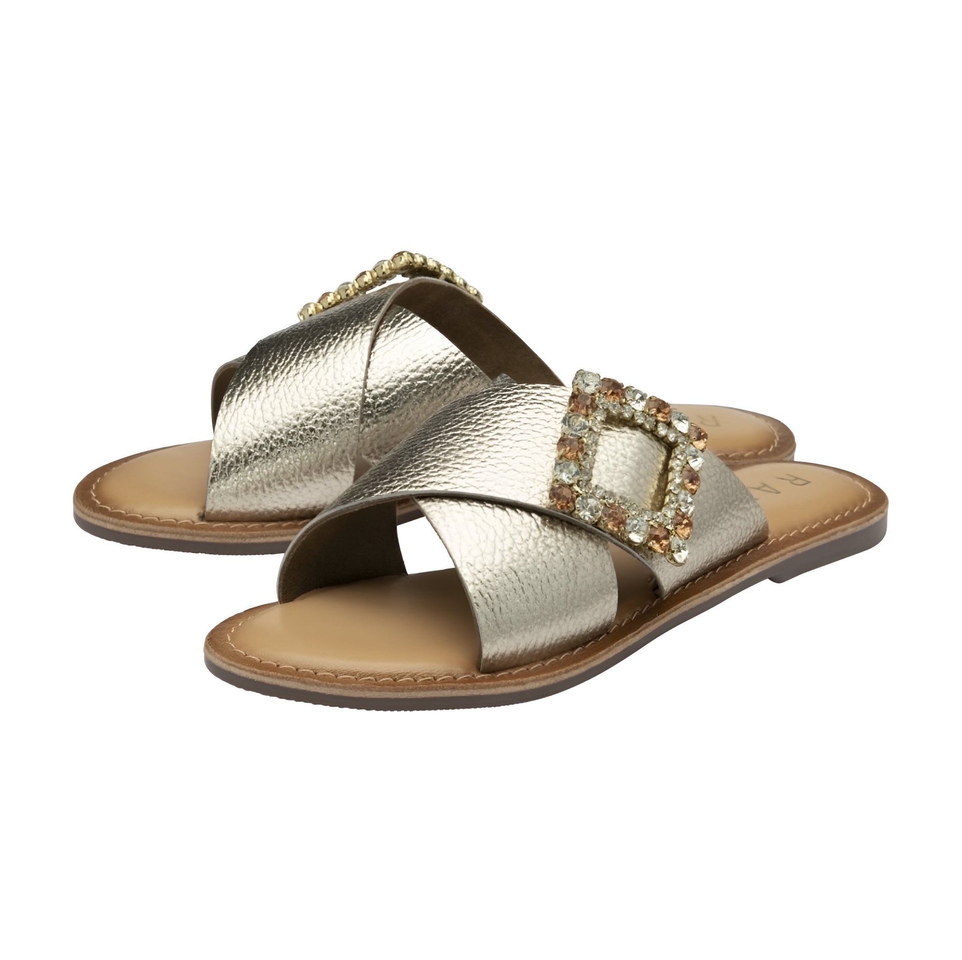 Ravel Gold Leather Polmont Flat Mule Sandals