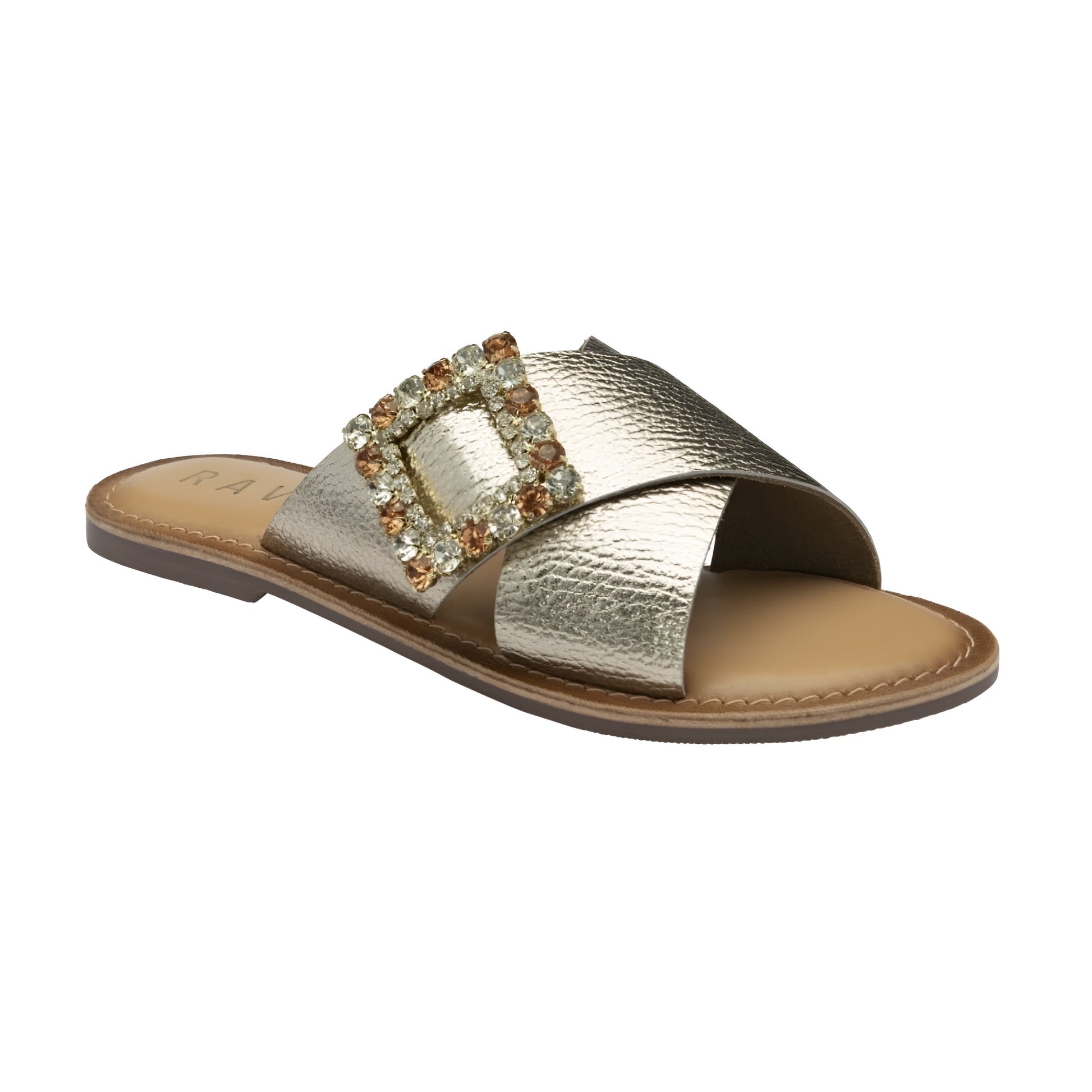 Ravel Gold Leather Polmont Flat Mule Sandals