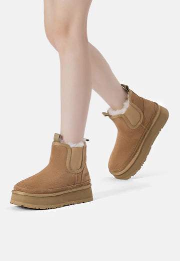 Everau Shoveler Leather Platform Short Chelsea Boots - Chestnut