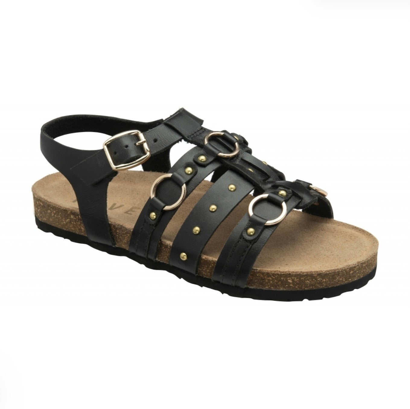 Ravel Black Burnish Leather Bolam Gladiator Sandals