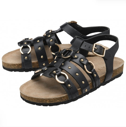 Ravel Black Burnish Leather Bolam Gladiator Sandals