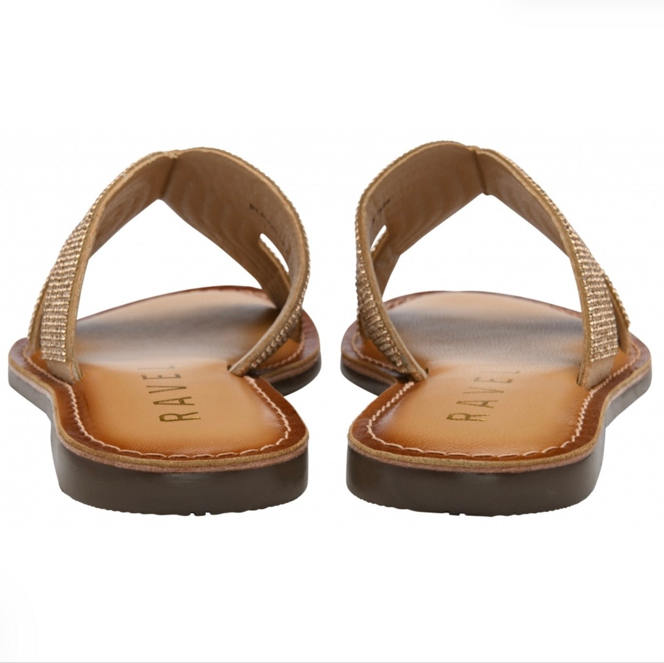 Ravel Rose Gold & Diamante Leather Wiske Flat Mule Sandals