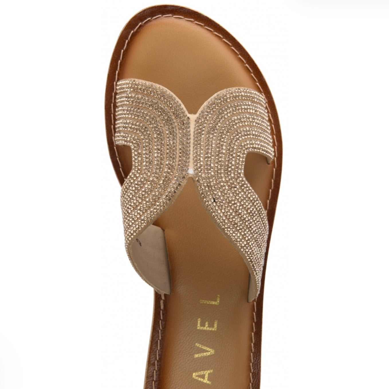 Ravel Rose Gold & Diamante Leather Wiske Flat Mule Sandals