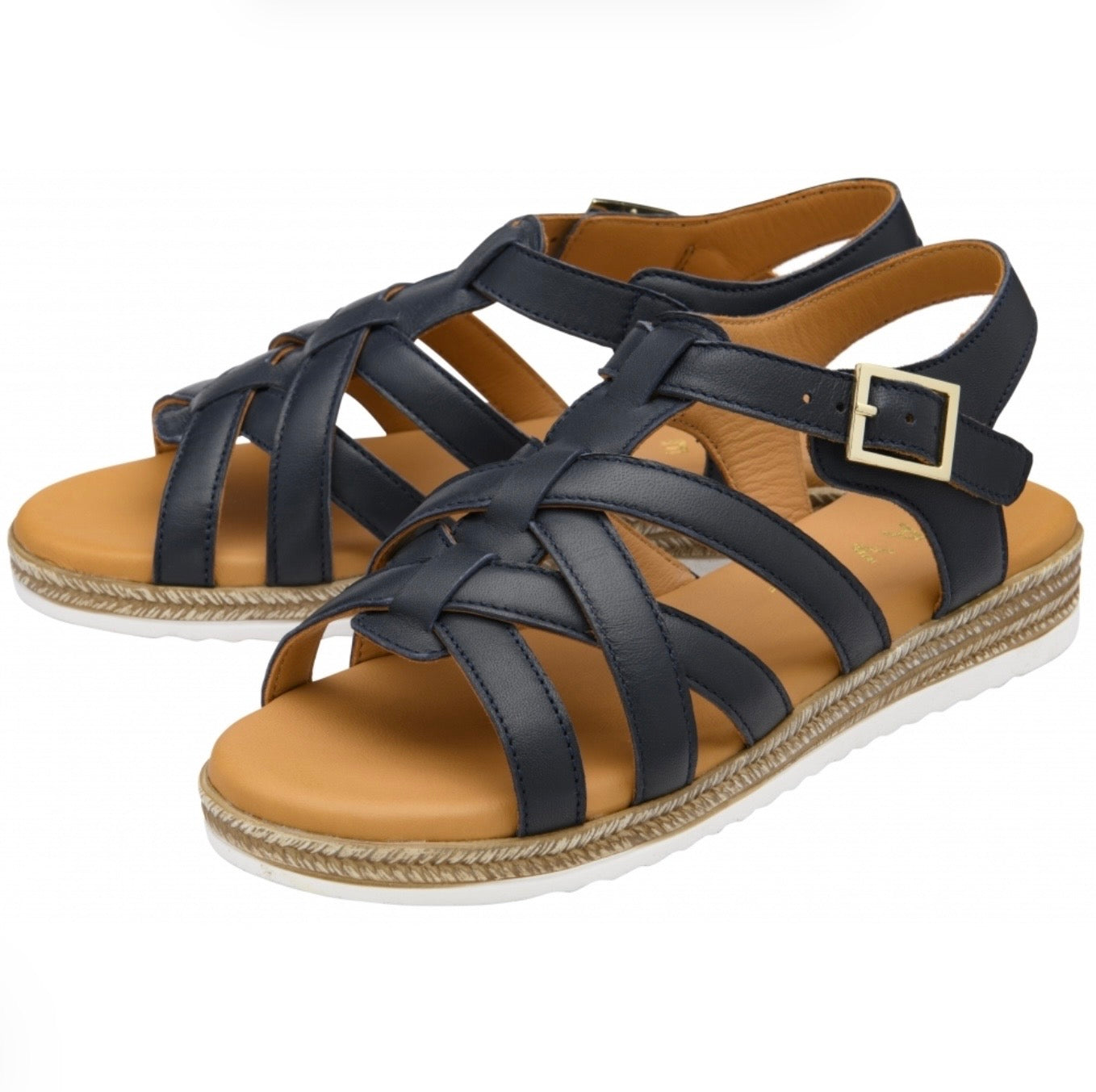 Ravel Navy Leather Ryal Flat Sandals