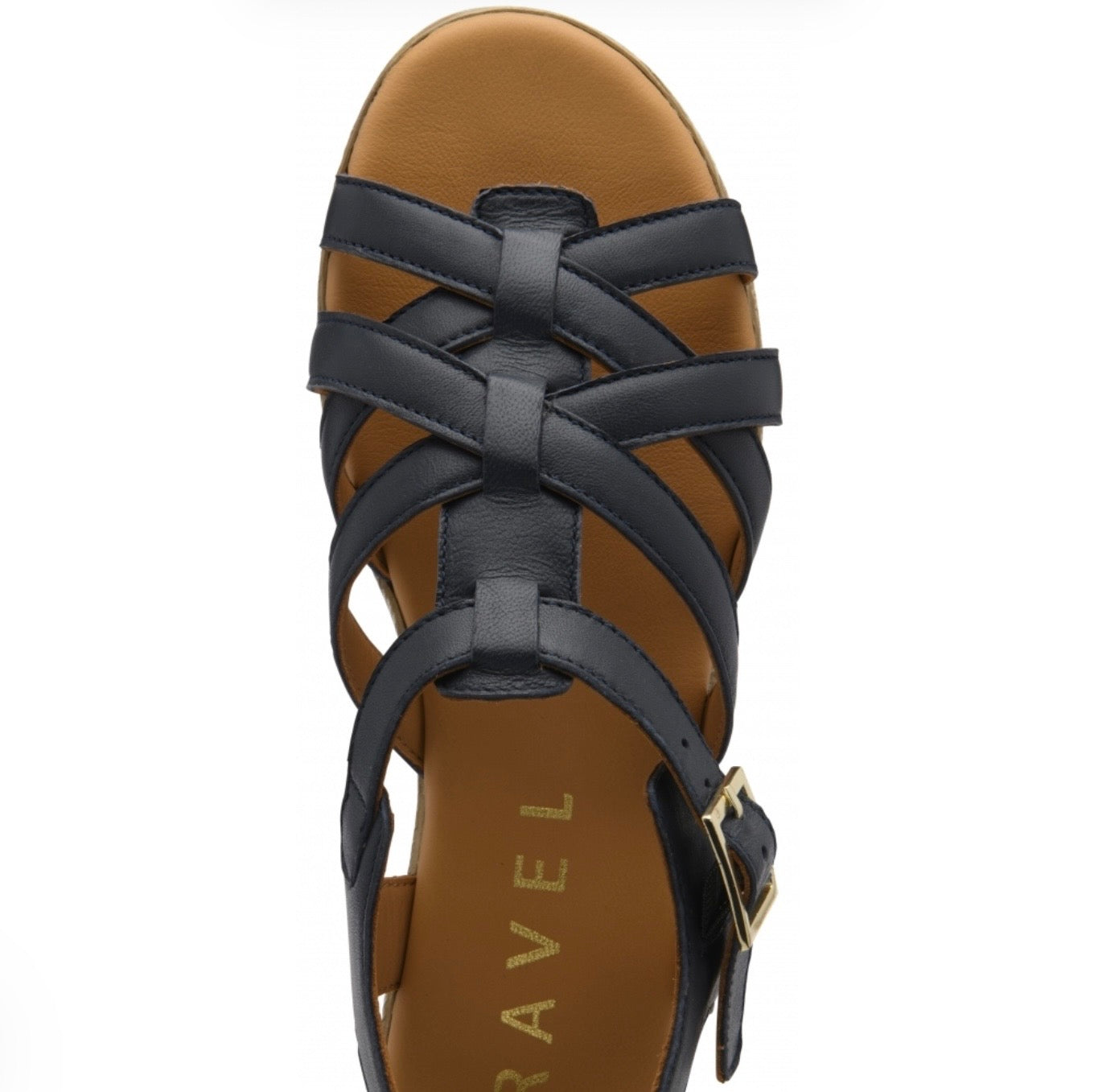 Ravel Navy Leather Ryal Flat Sandals