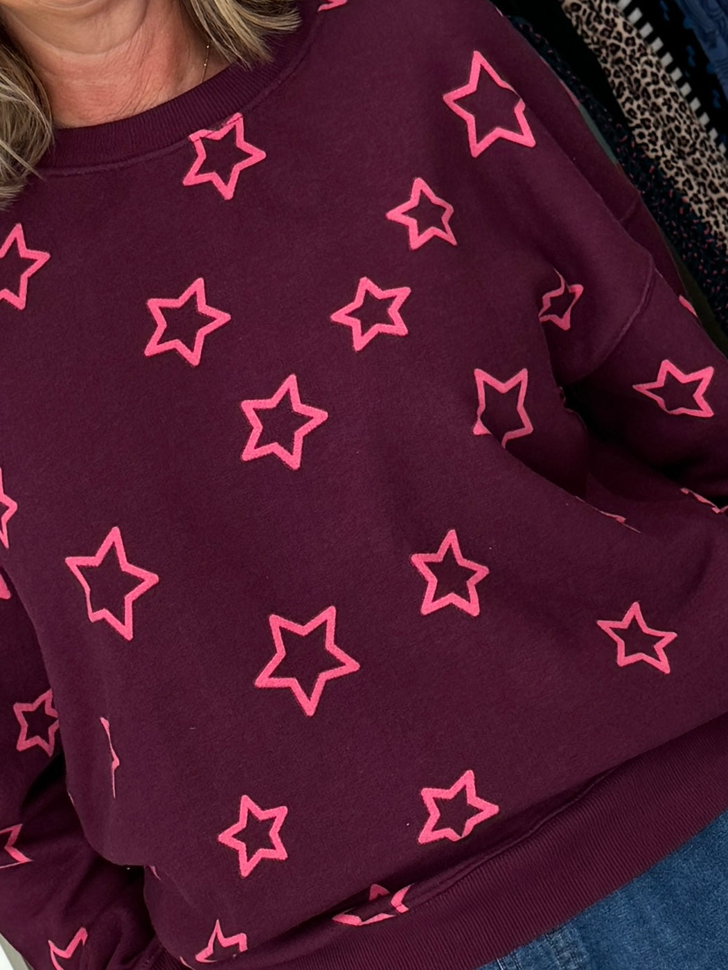 Sugarhill Brighton Eadie Relaxed Sweatshirt - Burgandy, Spaced Out Stars