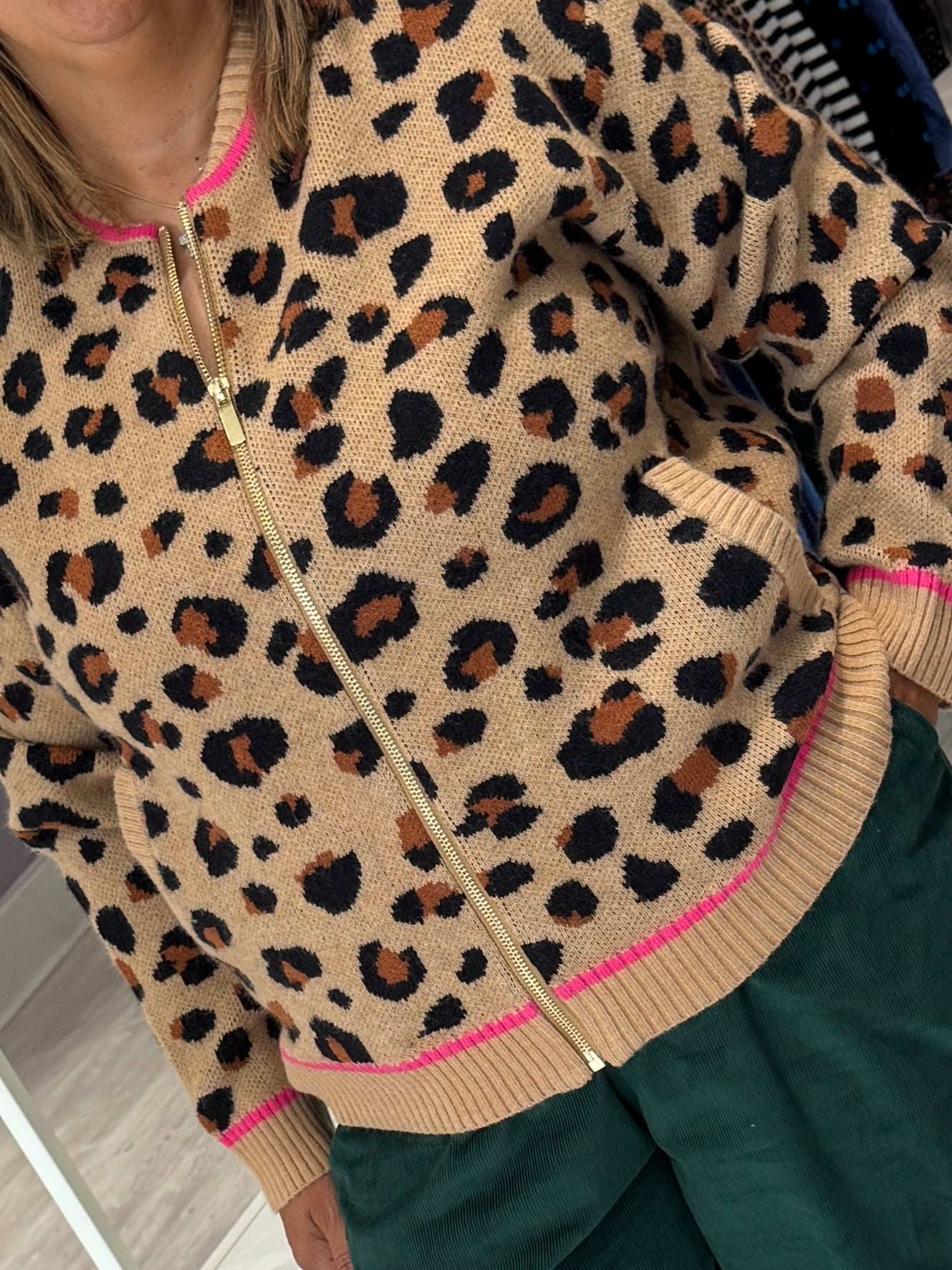 Sugarhill Brighton Solana Knitted Bomber - Tan/Black, Natural Leopard