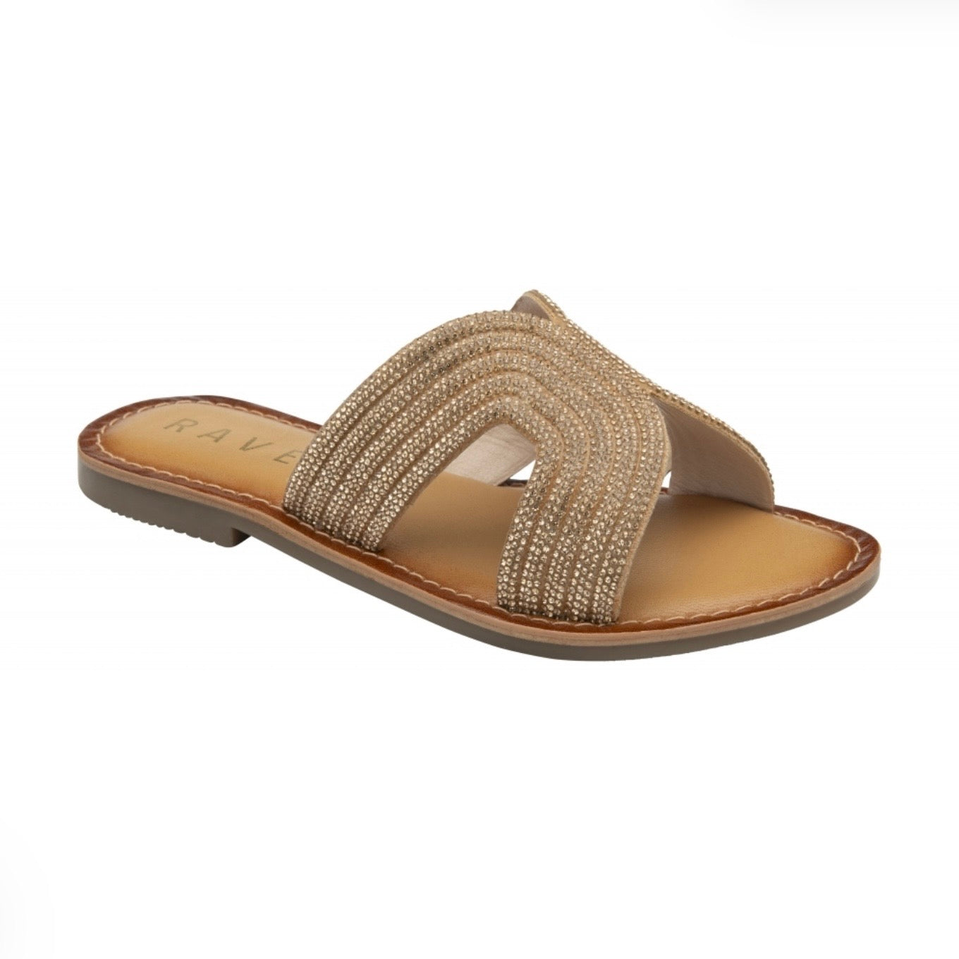 Ravel Rose Gold & Diamante Leather Wiske Flat Mule Sandals