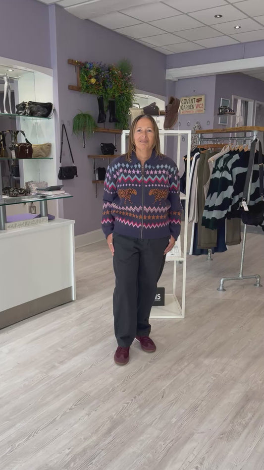 Sugarhill Brighton Katlin Knitted Bomber - Navy Leopard