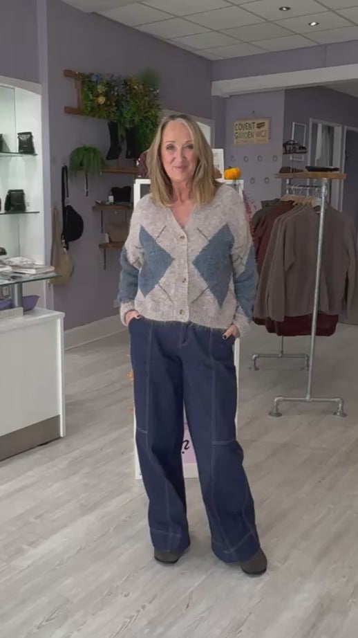 Fransa Charleen Cardigan - Driftwood Check/Grey